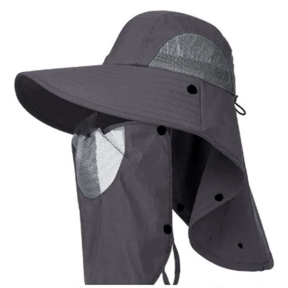 Chapeau de soleil respirant avec protection pour la nuque - Gris foncé - One Size - Avec masque facial - image 5