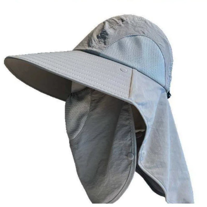 Chapeau de soleil respirant avec protection pour la nuque - Gris clair - One Size - Avec masque facial - image 6