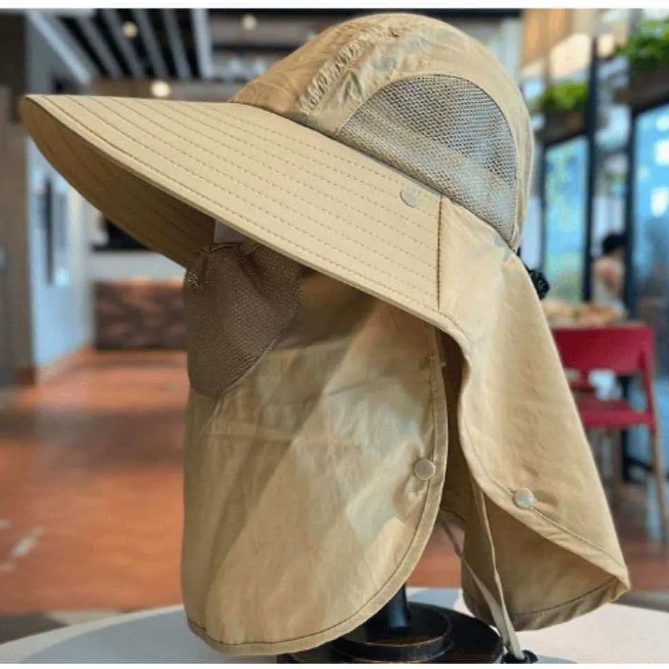 Chapeau de soleil respirant avec protection pour la nuque - Kaki - One Size - Avec masque facial - image 9