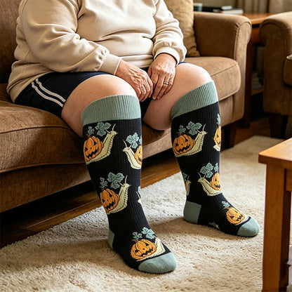 Chaussettes de compression grandes tailles à motif escargot et citrouille - Vert (1 paire) - 4XL - image 1