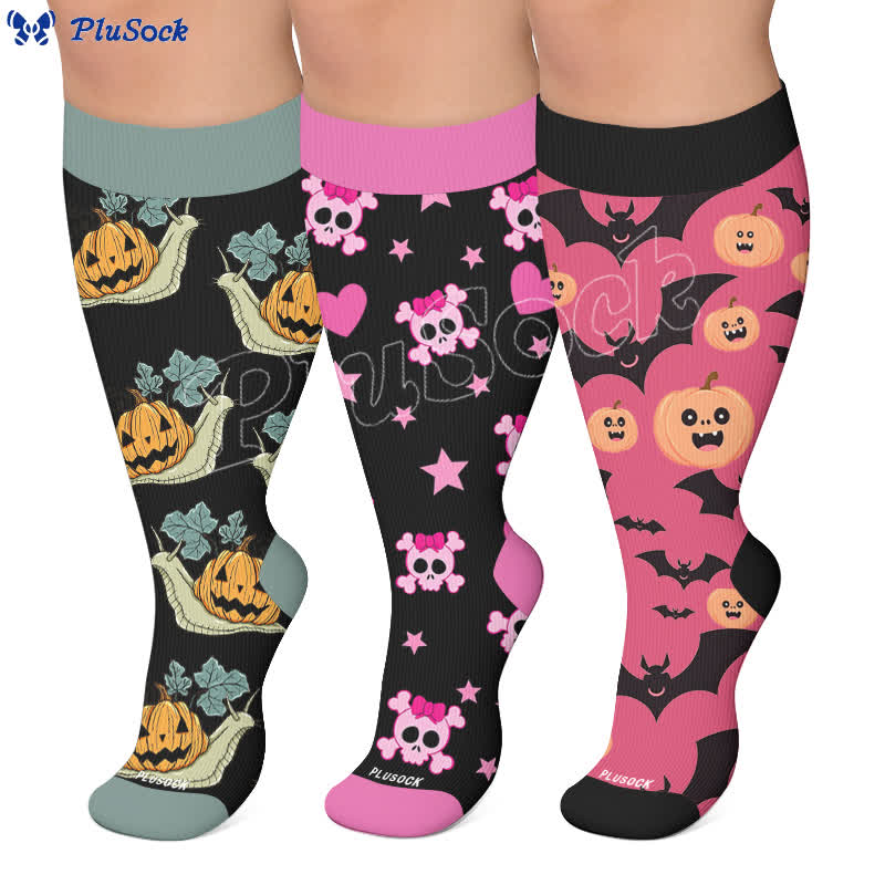 Chaussettes de compression grandes tailles à motif escargot et citrouille - image 0