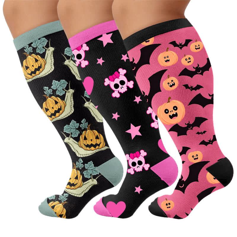 Chaussettes de compression grandes tailles à motif escargot et citrouille - Multicolore (3 paires) - 4XL - image 4