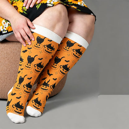 Chaussettes de compression chauve-souris Halloween grandes tailles - Jaune (1 paire) - 4XL - image 3