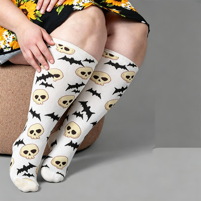 Chaussettes de compression chauve-souris Halloween grandes tailles - Blanc (1 paire) - 4XL - image 2