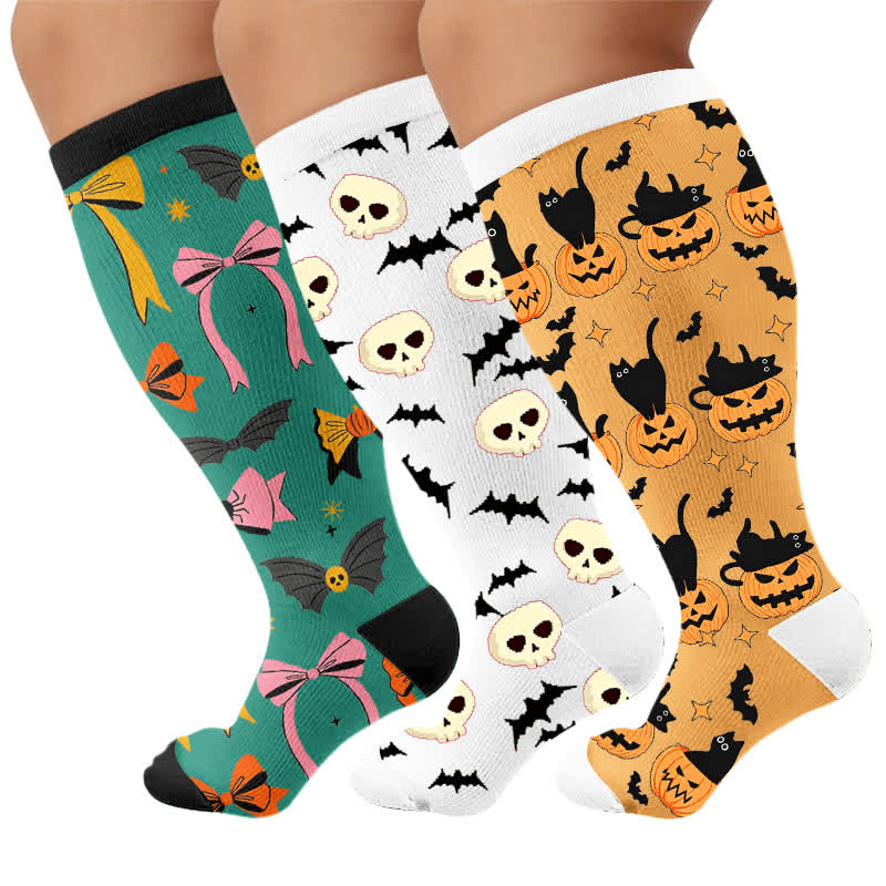 Chaussettes de compression chauve-souris Halloween grandes tailles - Multicolore (3 paires) - 4XL - image 4