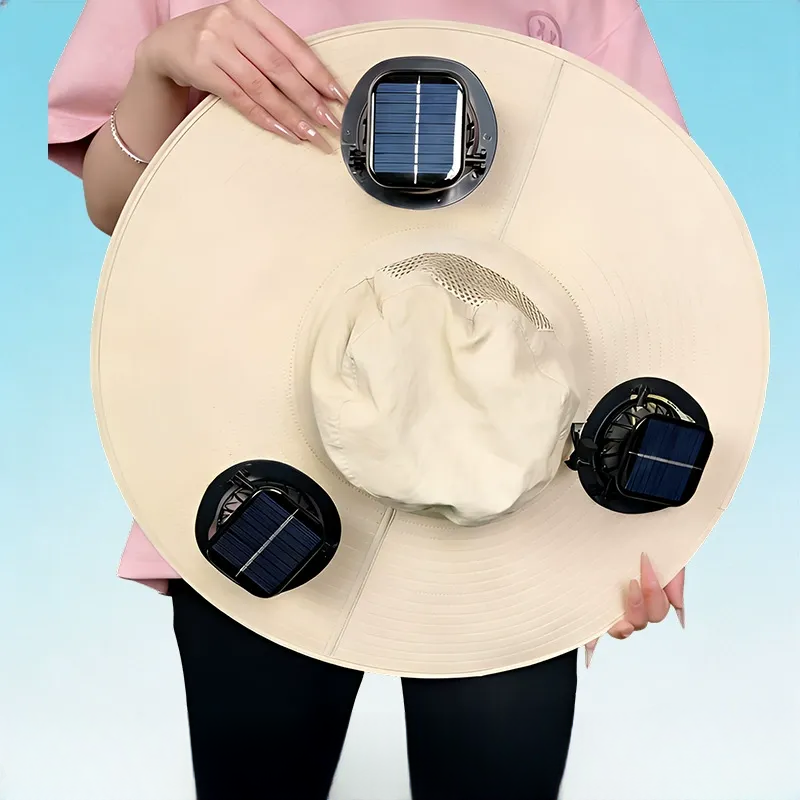 Chapeau de soleil à large bord avec refroidissement solaire - Beige - One Size - 3 Fans - image 11