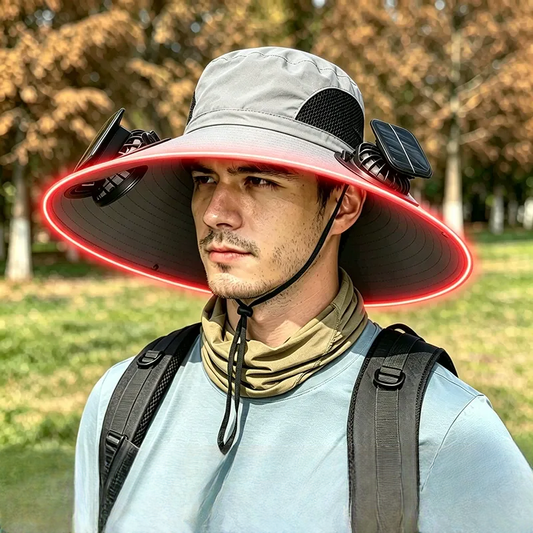 Chapeau de soleil à large bord avec refroidissement solaire - Gris clair - One Size - 2 Fans - image 0
