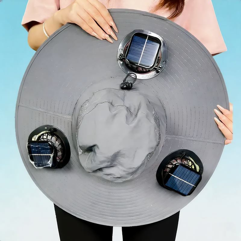 Chapeau de soleil à large bord avec refroidissement solaire - Gris clair - One Size - 3 Fans - image 14