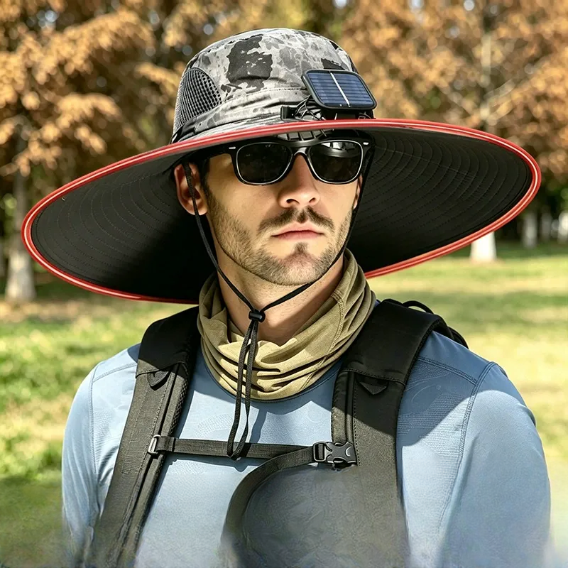 Chapeau de soleil à large bord avec refroidissement solaire - Gris - One Size - 1 ventilateur - image 8