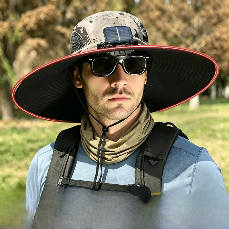 Chapeau de soleil à large bord avec refroidissement solaire - Kaki - One Size - 1 ventilateur - image 9