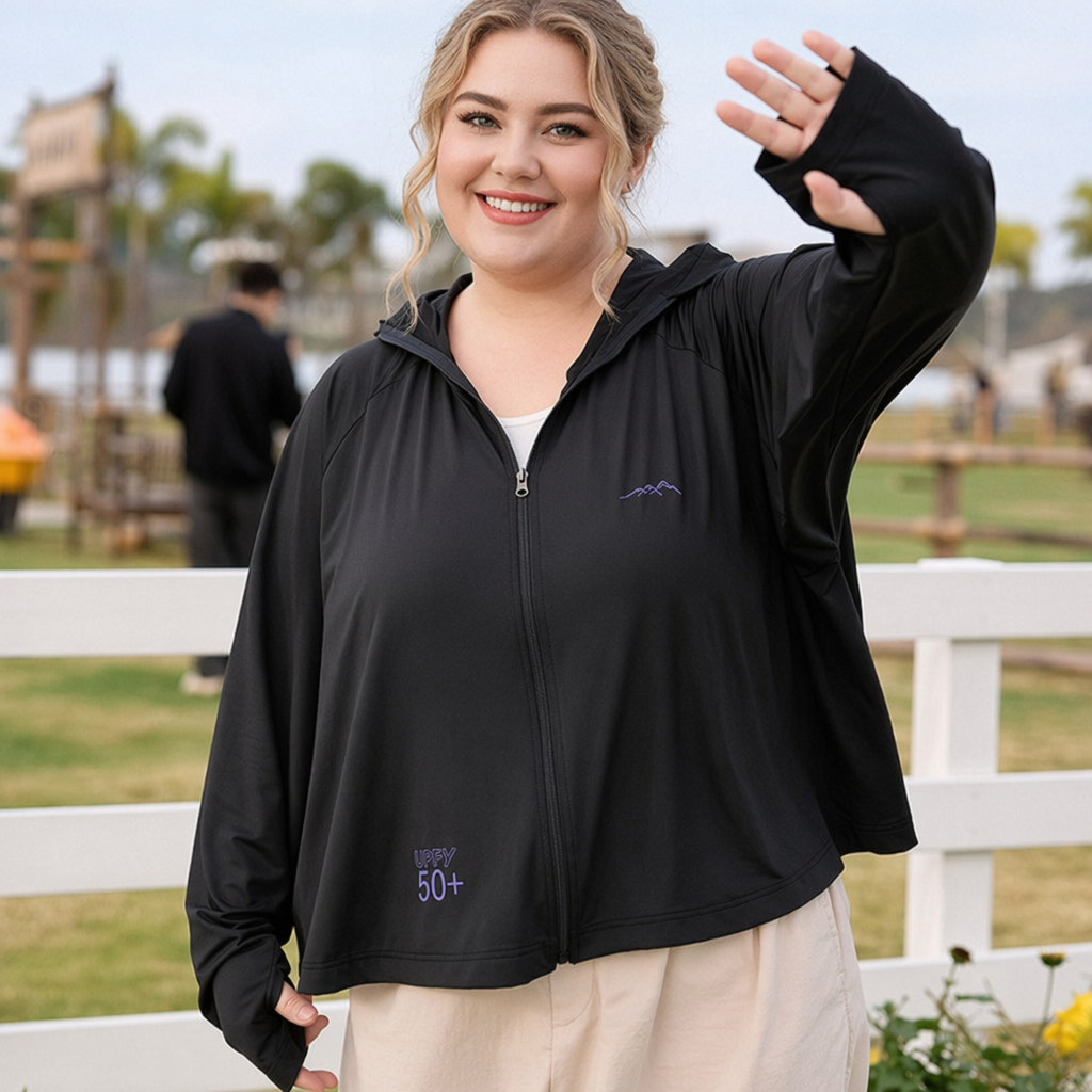Veste de protection solaire à capuche zippée - Noir - 4XL - image 0