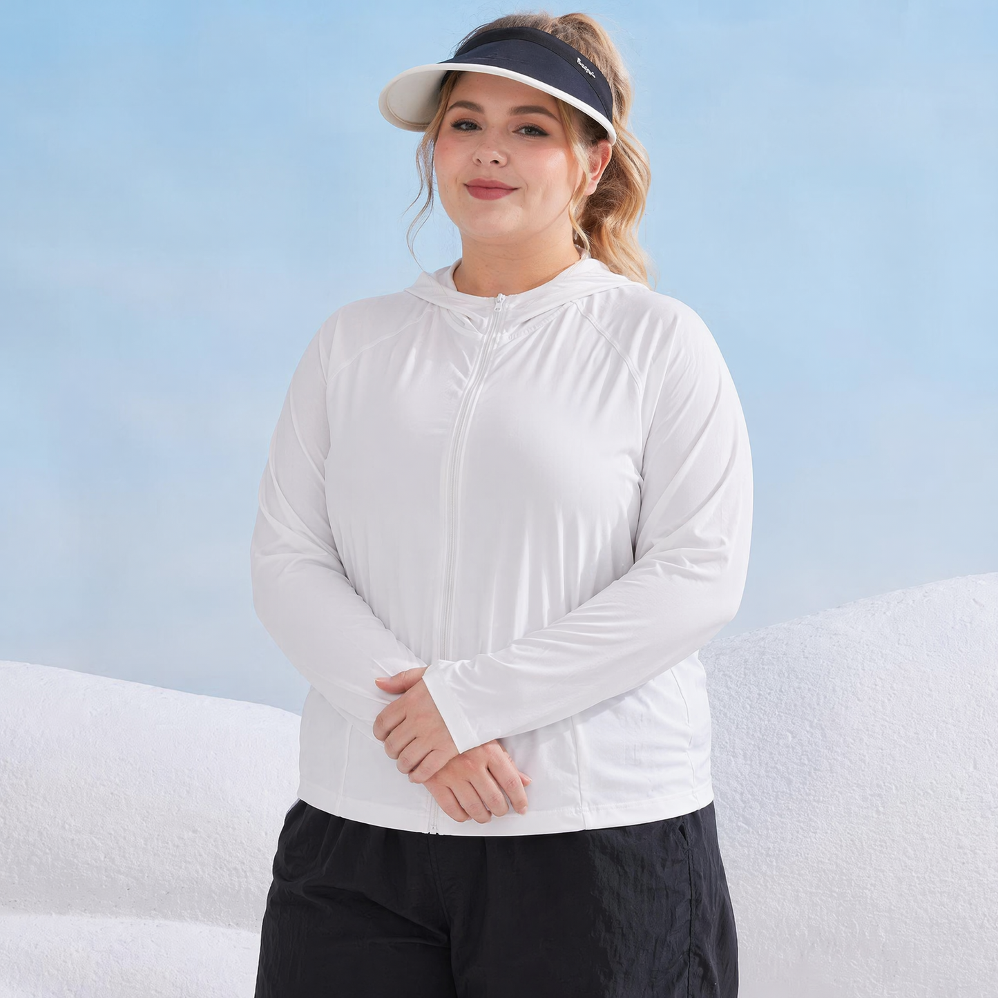 Veste légère à capuche zippée avec protection solaire - Blanc - 2XL - image 6