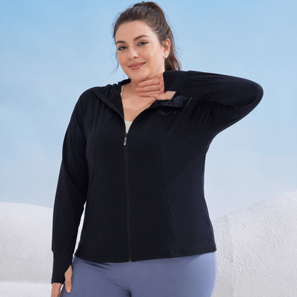 Veste légère à capuche zippée avec protection solaire - Noir - 2XL - image 3