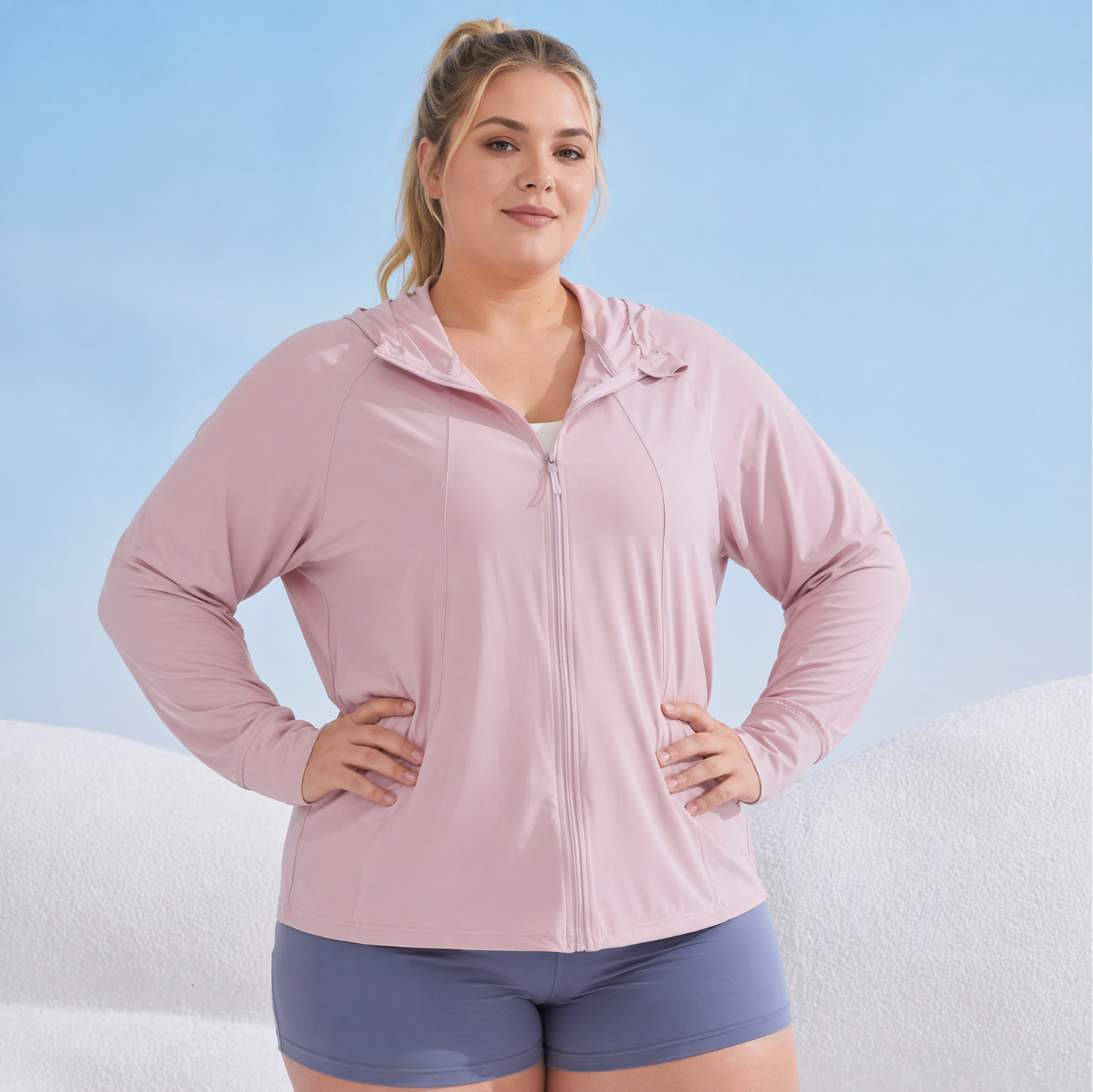 Veste légère à capuche zippée avec protection solaire - Rose - 2XL - image 4