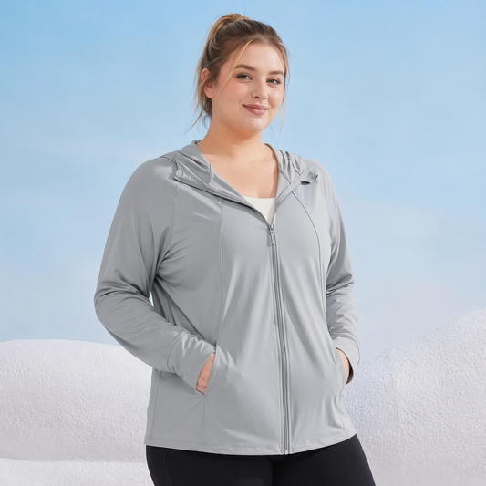Veste légère à capuche zippée avec protection solaire - Gris - 2XL - image 0