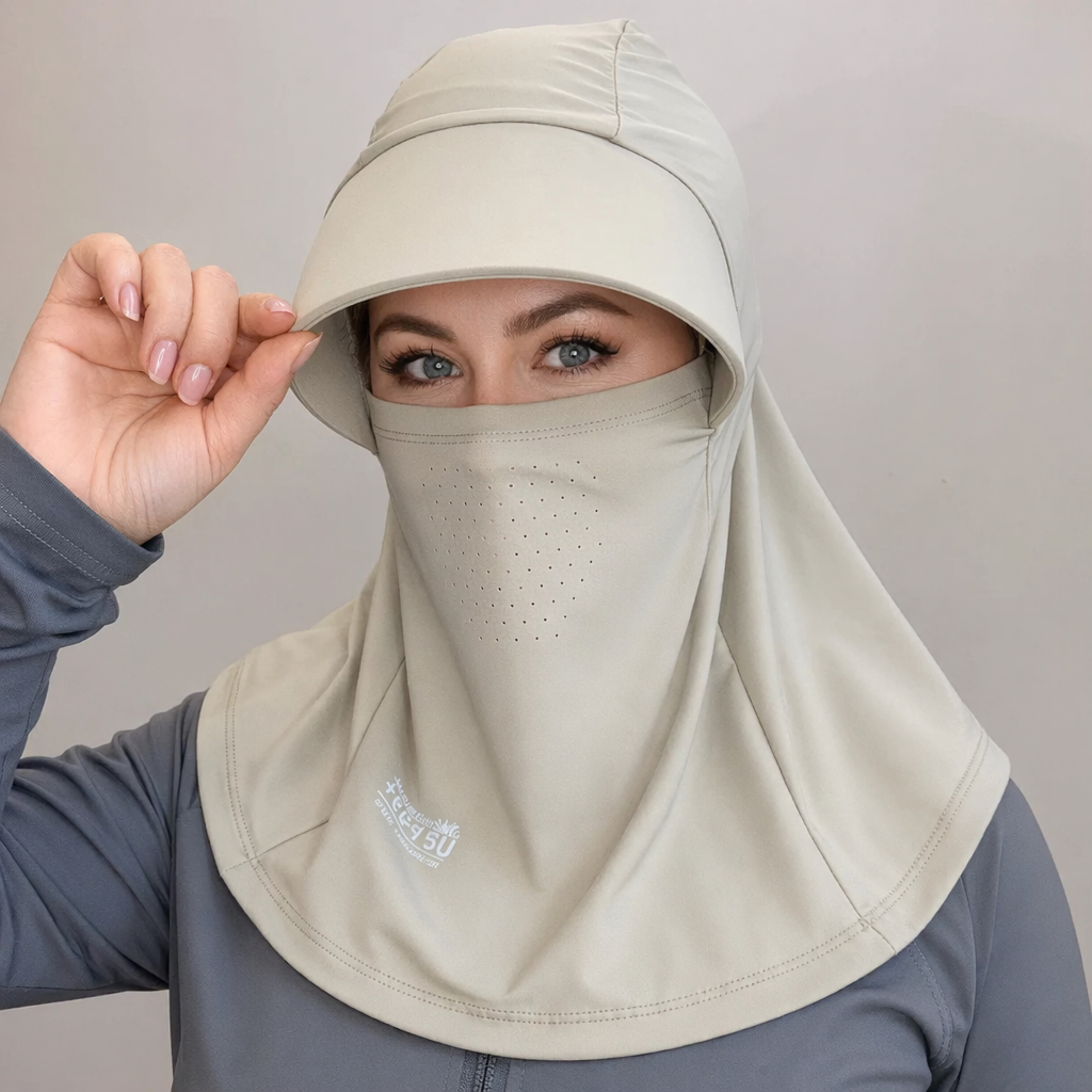 Chapeau de soleil intégral avec protection UV - Kaki - One Size - image 1