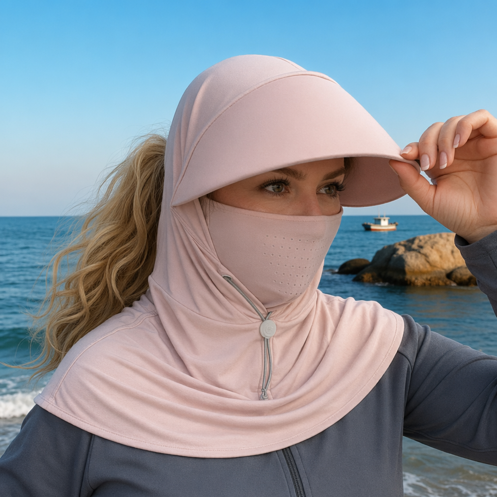 Cape de protection UV pour le cou et chapeau de soleil - Rose - One Size - image 1