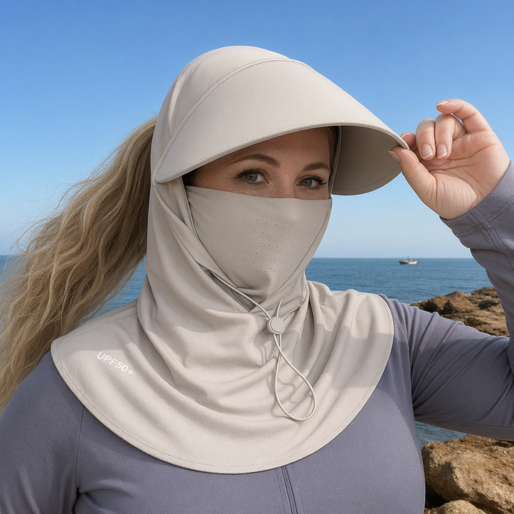 Cape de protection UV pour le cou et chapeau de soleil - Kaki - One Size - image 4