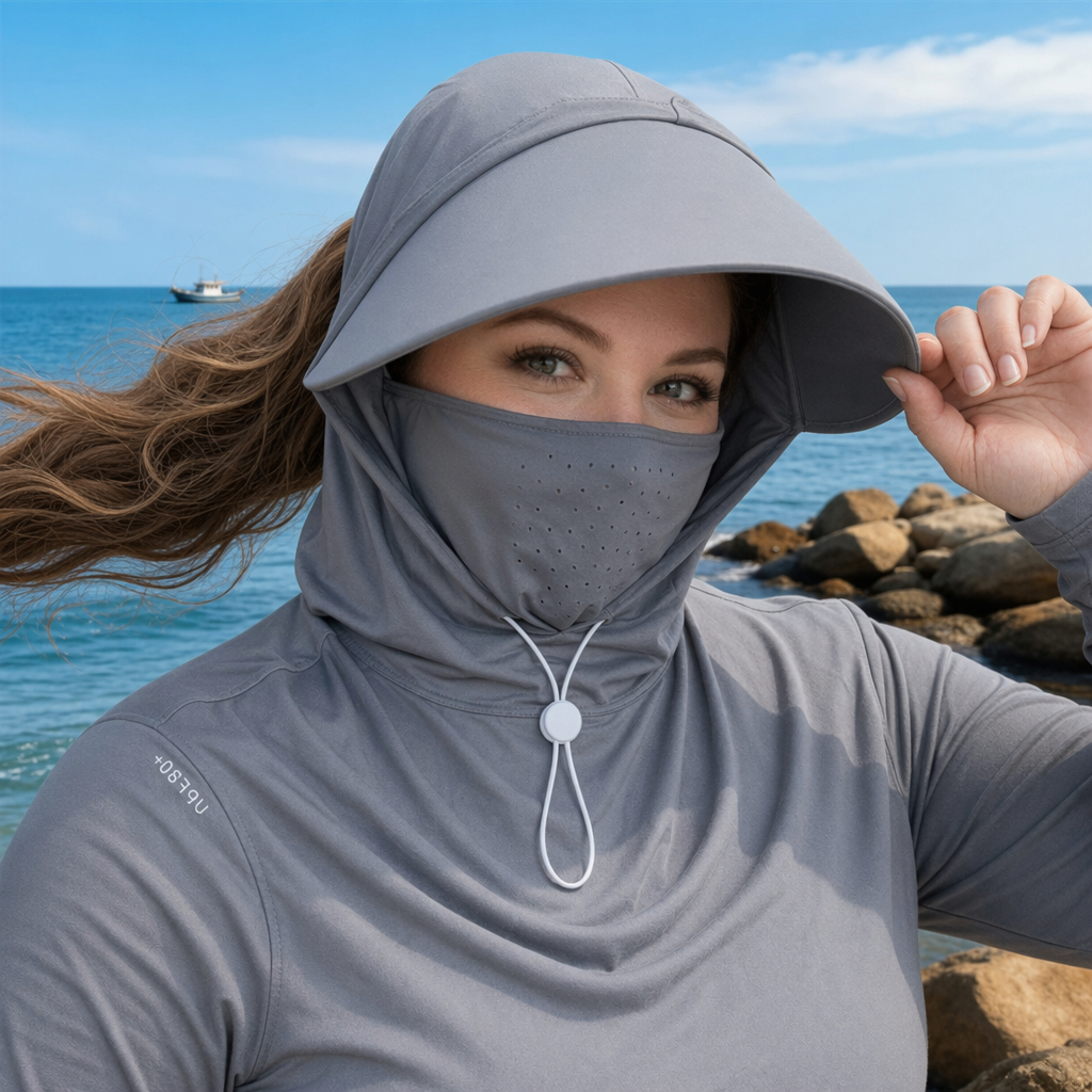 Cape de protection UV pour le cou et chapeau de soleil - Gris foncé - One Size - image 0
