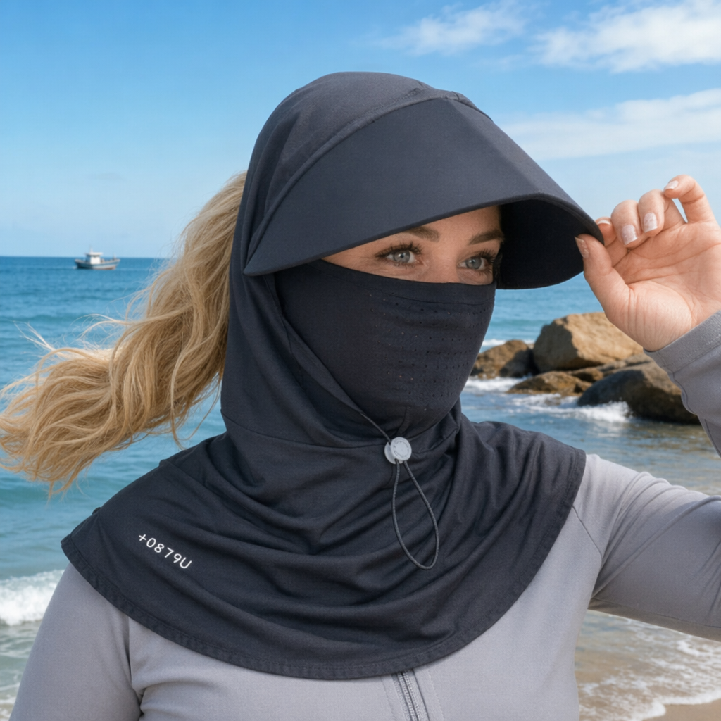 Cape de protection UV pour le cou et chapeau de soleil - Noir - One Size - image 2