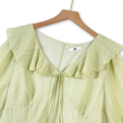 Robe maxi romantique à col volanté et manches bouffantes - image 1
