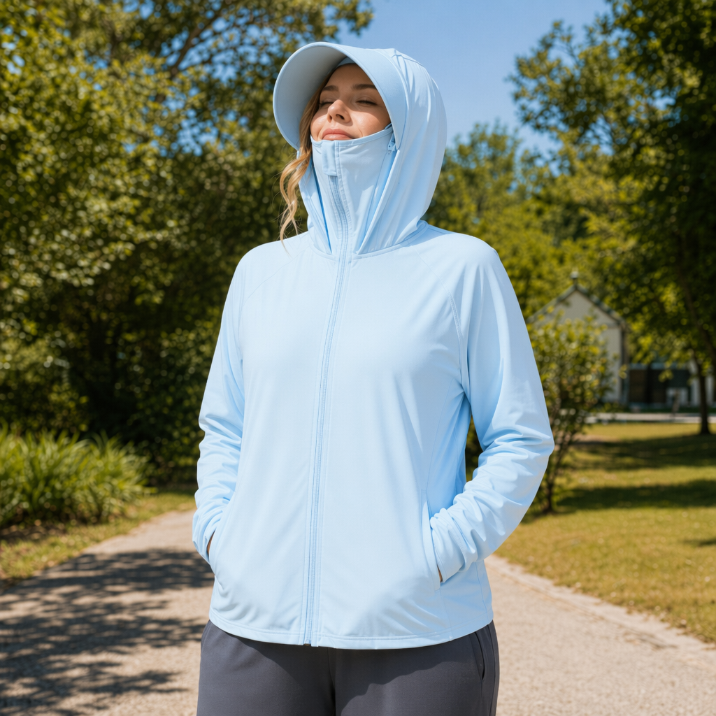 Vêtements de protection solaire légers à capuche - Bleu ciel - 4XL - image 9
