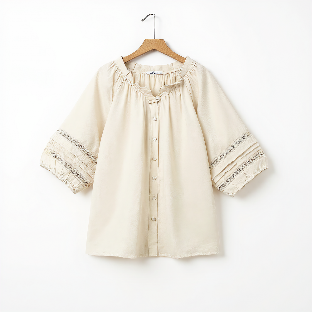 Ensemble chemisier bohème à empiècements en dentelle et jupe midi plissée - Blouse - 6XL - image 1