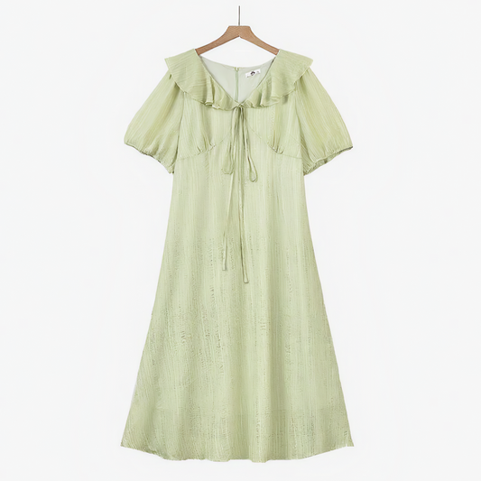 Robe maxi romantique à col volanté et manches bouffantes - image 0