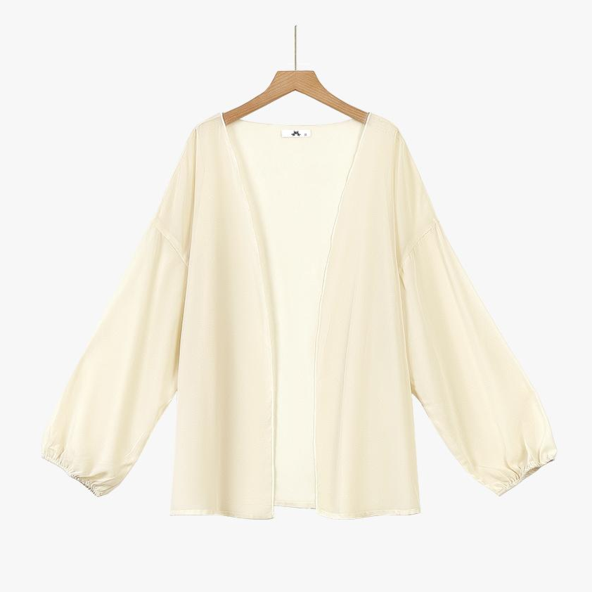 Ensemble deux pièces robe nuisette verte brodée et cardigan blanc à manches bouffantes - Châle - 6XL - image 1
