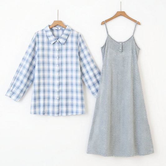 Ensemble chemise à carreaux en coton grande taille et robe débardeur - Ensemble de 2 pièces - 6XL - image 0