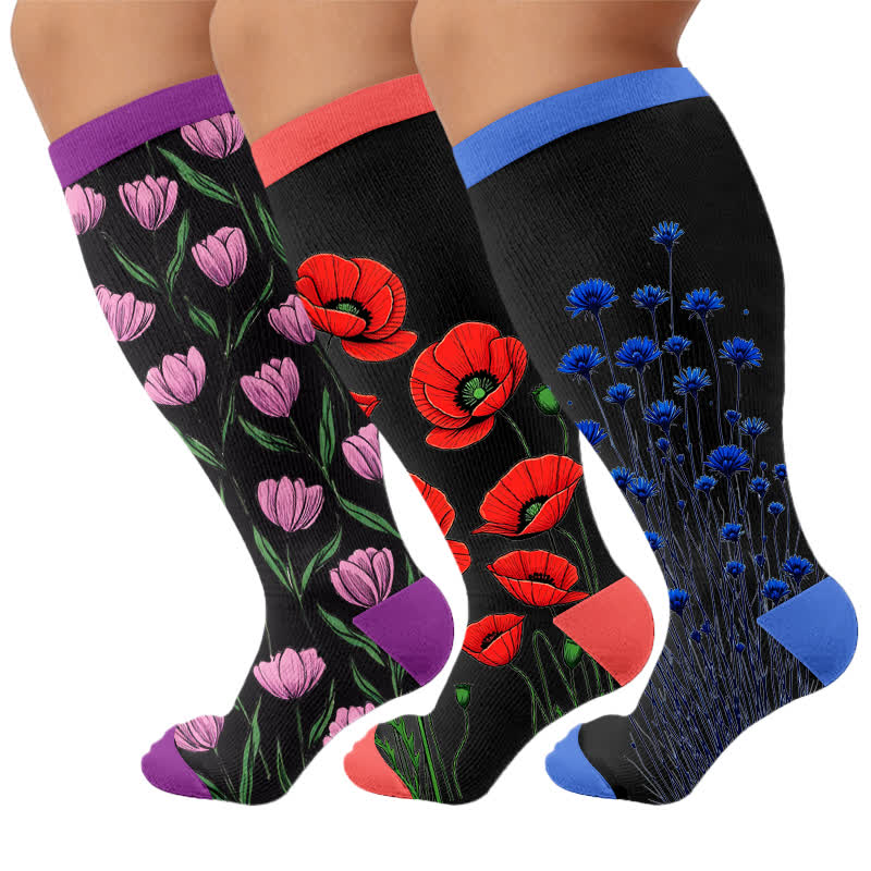 Chaussettes de compression Midnight Tulip grandes tailles - Multicolore (3 paires) - 4XL - image 4