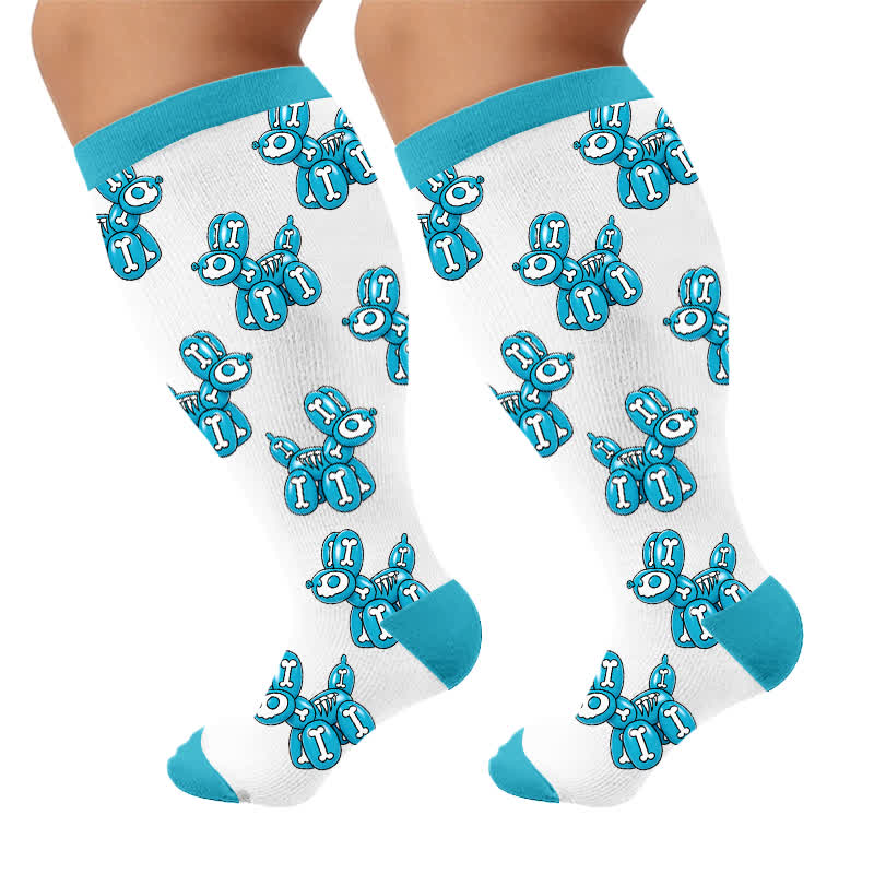 Chaussettes de compression grande taille en forme de crâne de chien ballon - Bleu (1 paire) - 4XL - image 10