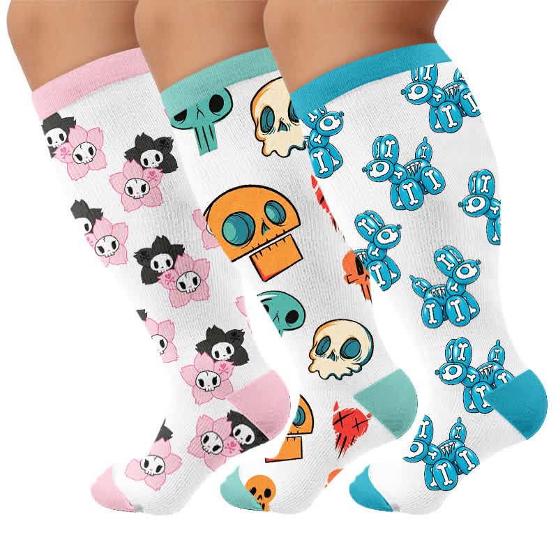 Chaussettes de compression grande taille en forme de crâne de chien ballon - Multicolore (3 paires) - 4XL - image 4