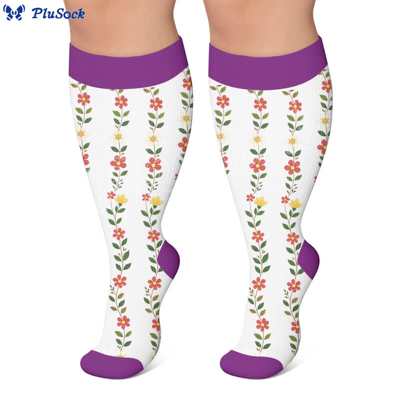 Chaussettes de compression côtelées à motif floral grandes tailles - image 5