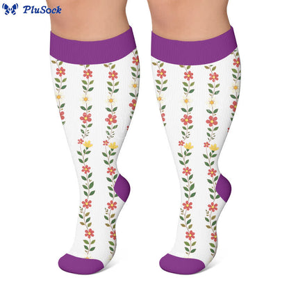 Chaussettes de compression côtelées à motif floral grandes tailles - image 5