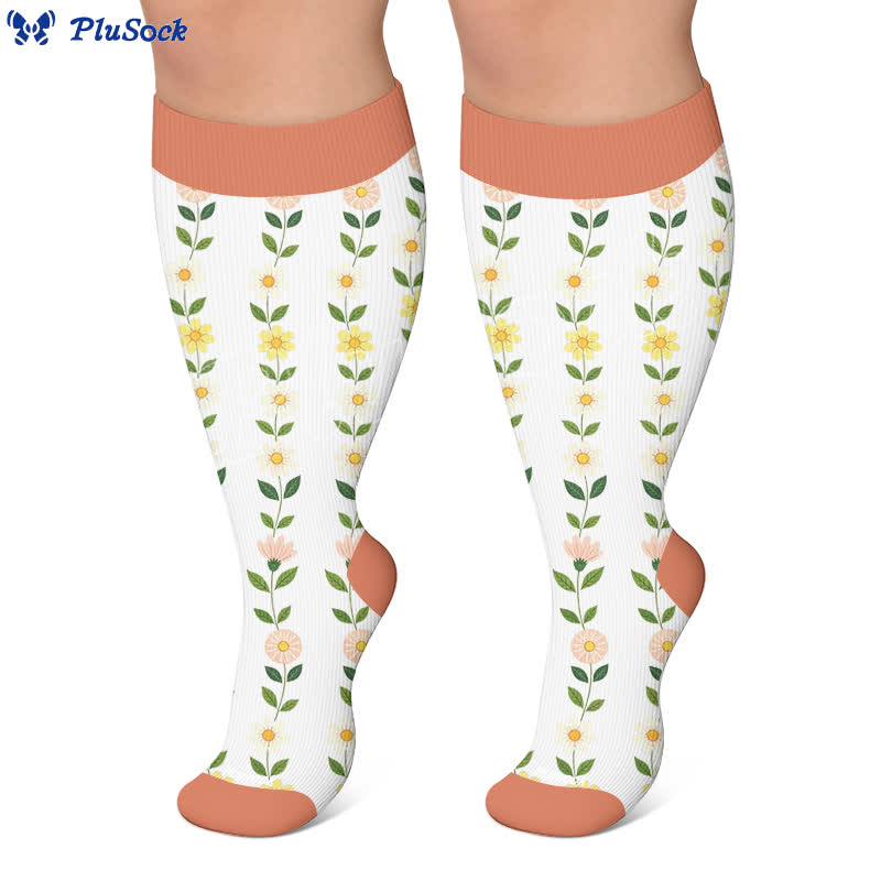 Chaussettes de compression côtelées à motif floral grandes tailles - image 6
