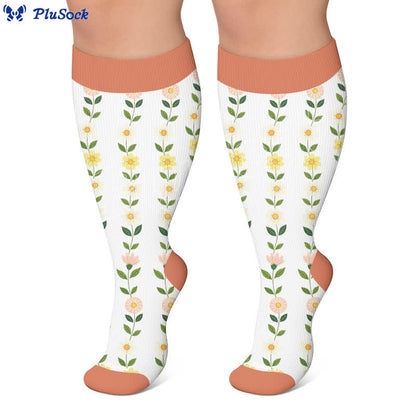 Chaussettes de compression côtelées à motif floral grandes tailles - image 6