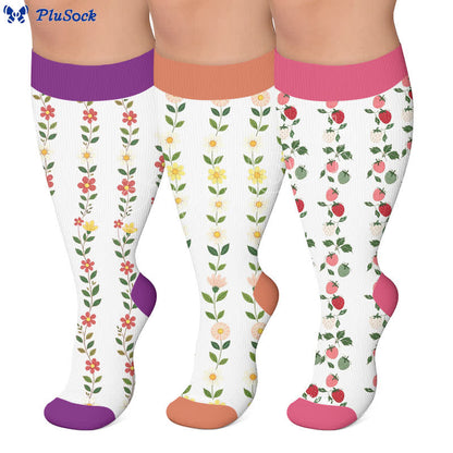 Chaussettes de compression côtelées à motif floral grandes tailles - image 0