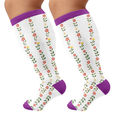 Chaussettes de compression côtelées à motif floral grandes tailles - image 8
