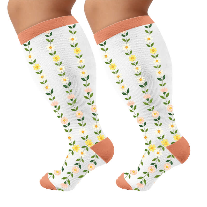 Chaussettes de compression côtelées à motif floral grandes tailles - image 9