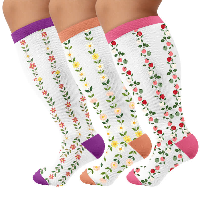Chaussettes de compression côtelées à motif floral grandes tailles - Multicolore (3 paires) - 4XL - image 4
