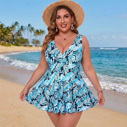 Robe de bain à jupe fleurie - Bleu ciel - 5XL - image 4