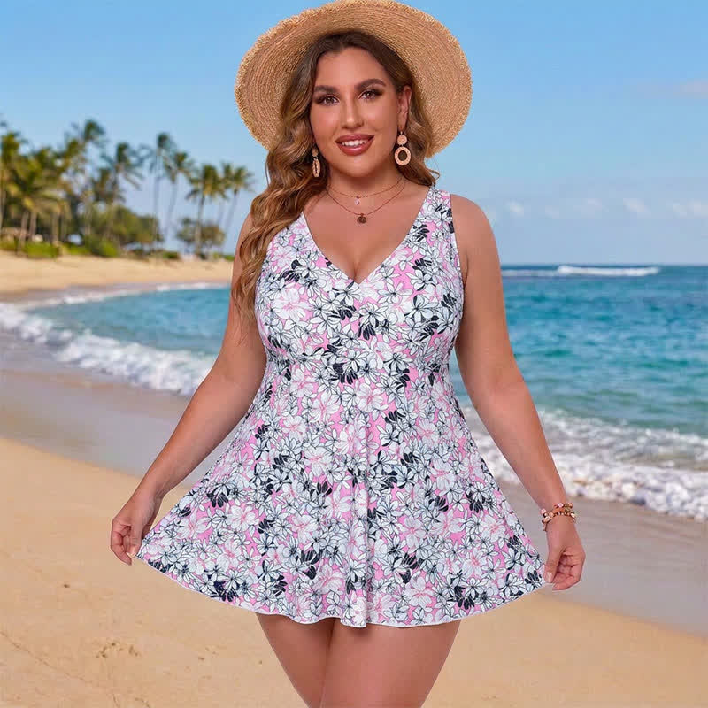 Robe de bain à jupe fleurie - Violet - 5XL - image 2