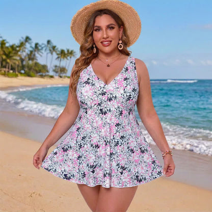 Robe de bain à jupe fleurie - Violet - 5XL - image 2