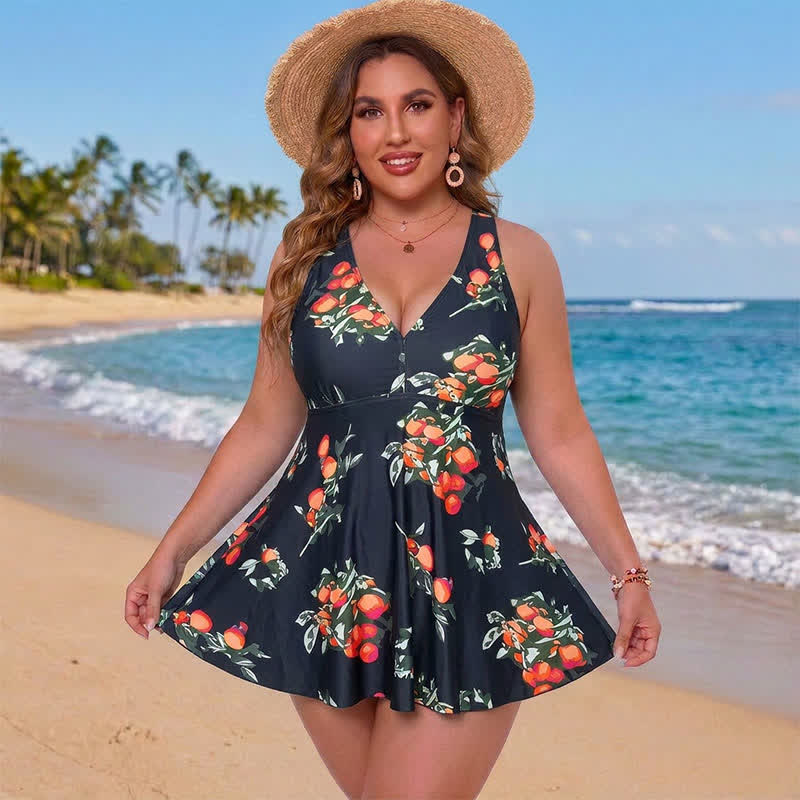 Robe de bain taille empire à imprimé léopard et fleurs - Noir - 5XL - image 2