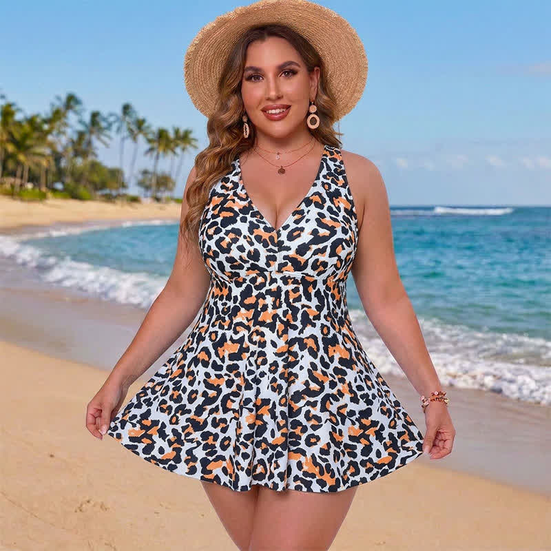 Robe de bain taille empire à imprimé léopard et fleurs - Gris clair - 5XL - image 0