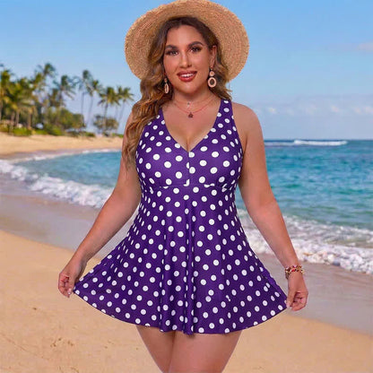 Robe de bain à col en V imprimée à pois fleuris - Violet - 5XL - image 2