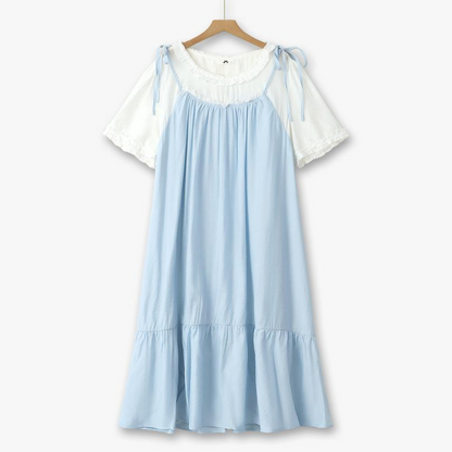 Robe midi deux pièces à bretelles nœud grande taille - Bleu - 6XL - image 0