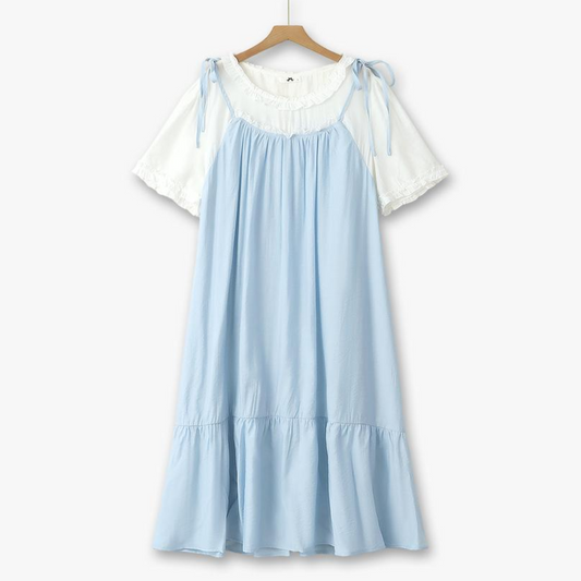 Robe midi deux pièces à bretelles nœud grande taille - Bleu - 6XL - image 0