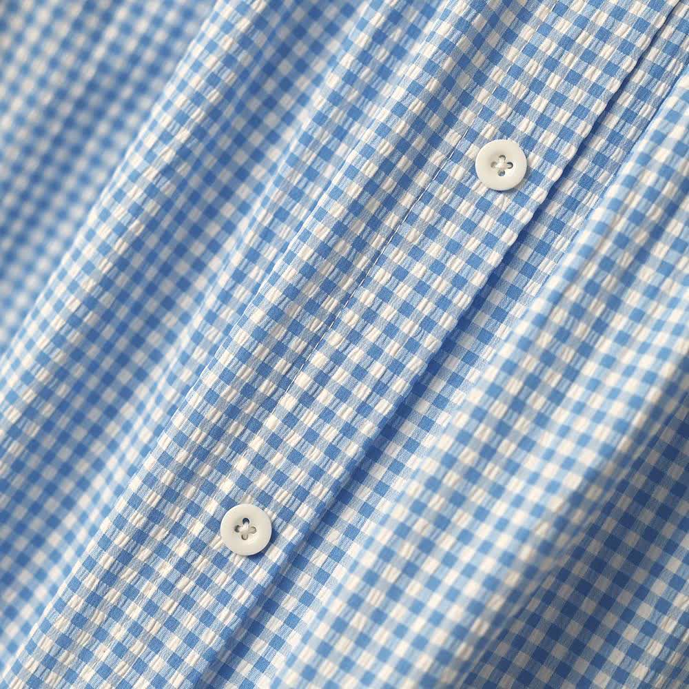 Chemisier à manches courtes bleu vichy à œillets grande taille - image 4